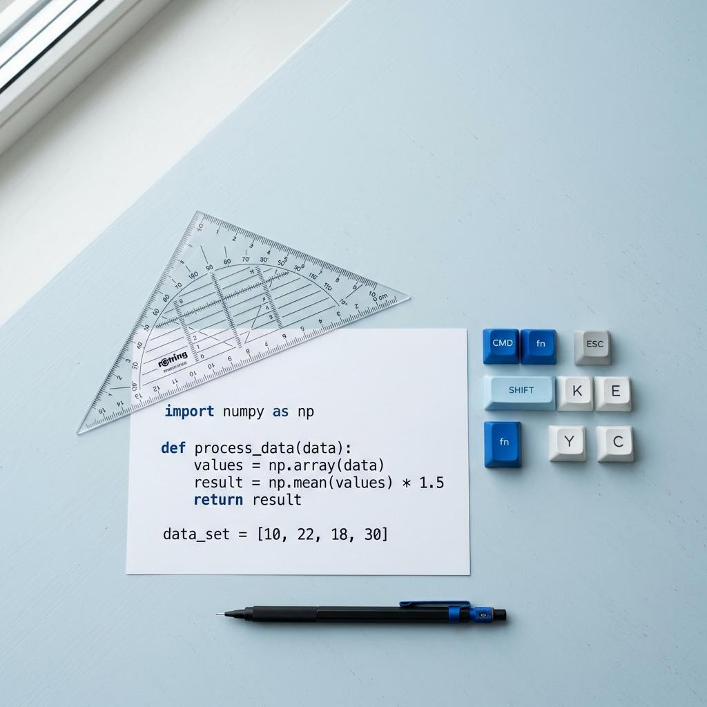 Drafting tools and code on a desk